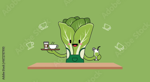 Cheerful Vegetable Character Serving Beverages, A Refreshing, Playful, And Bright Concept