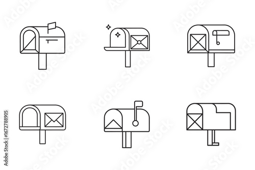 Mailbox Icons in Outline Style a Collection of Classic and Modern Mailbox Designs for Graphic Projects and Delivery Concepts