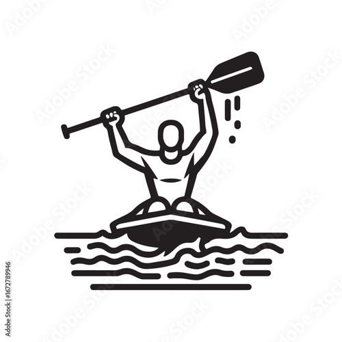 Hand-drawn sketch vector illustration of a canoe player celebrating victory after winning a race