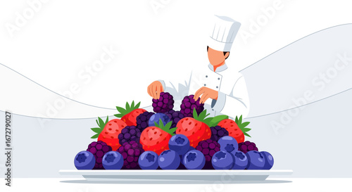 Chef Presenting A Vibrant Berry Arrangement On A Serving Plate For Culinary Delight