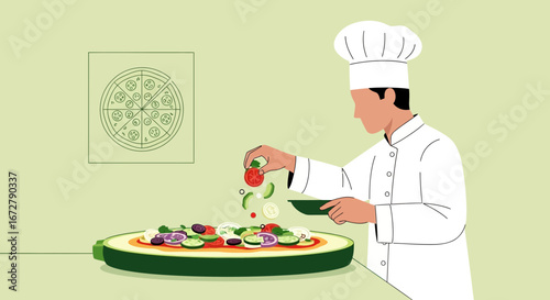 Chef Composes Innovative Culinary Artwork Infusing Fresh Elements Into An Appetizing Creation