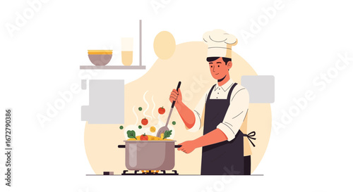 Chef Cooking Delicious Food in Kitchen, Ready To Serve Incredible Food Creations
