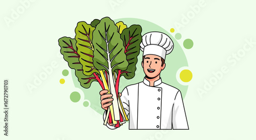 Chef Proudly Holding Fresh Greens, Illustrating Healthy Eating, Nutrition Concept Seamlessly