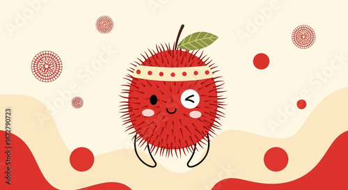 Cheerful Rambutan Fruit Illustration In Minimalistic Style With Appealing Graphics