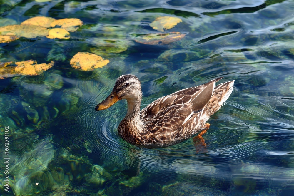 Fototapeta premium Duck gliding across the water