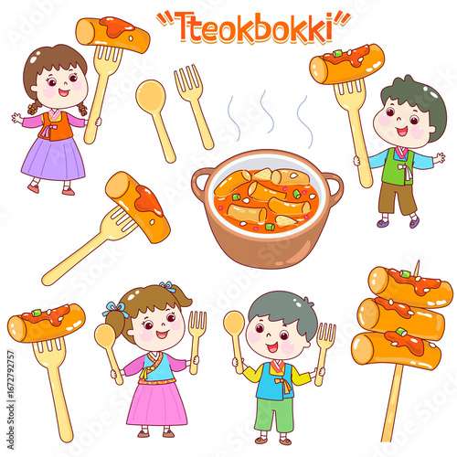 Spicy Tteokbokki Rice Cake Vector.