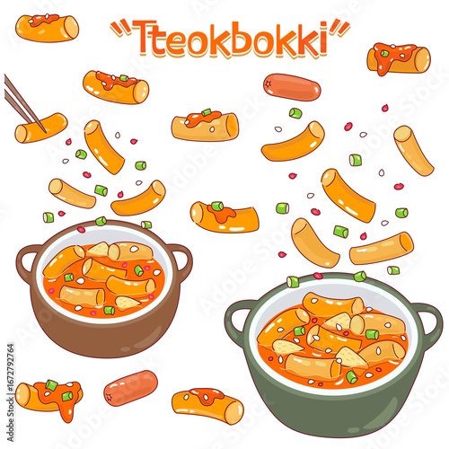Spicy Tteokbokki Rice Cake Vector.