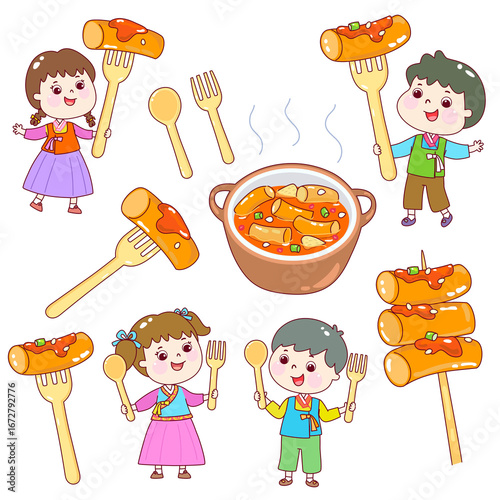 Spicy Tteokbokki Rice Cake Vector.