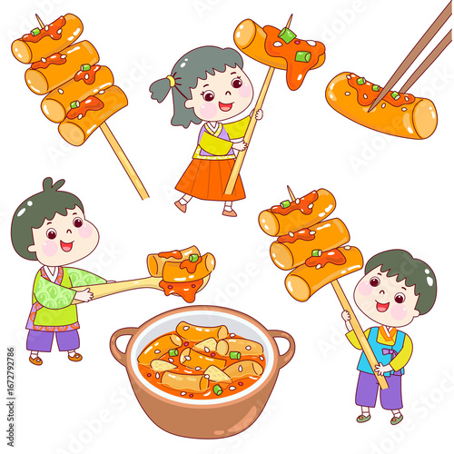 Spicy Tteokbokki Rice Cake Vector.