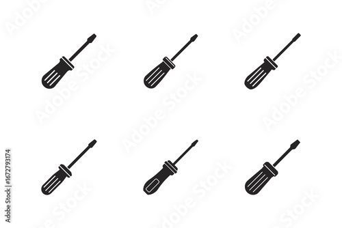 Screwdriver vector icon set on white background flat design style perfect for illustrating repair projects or engineering documents