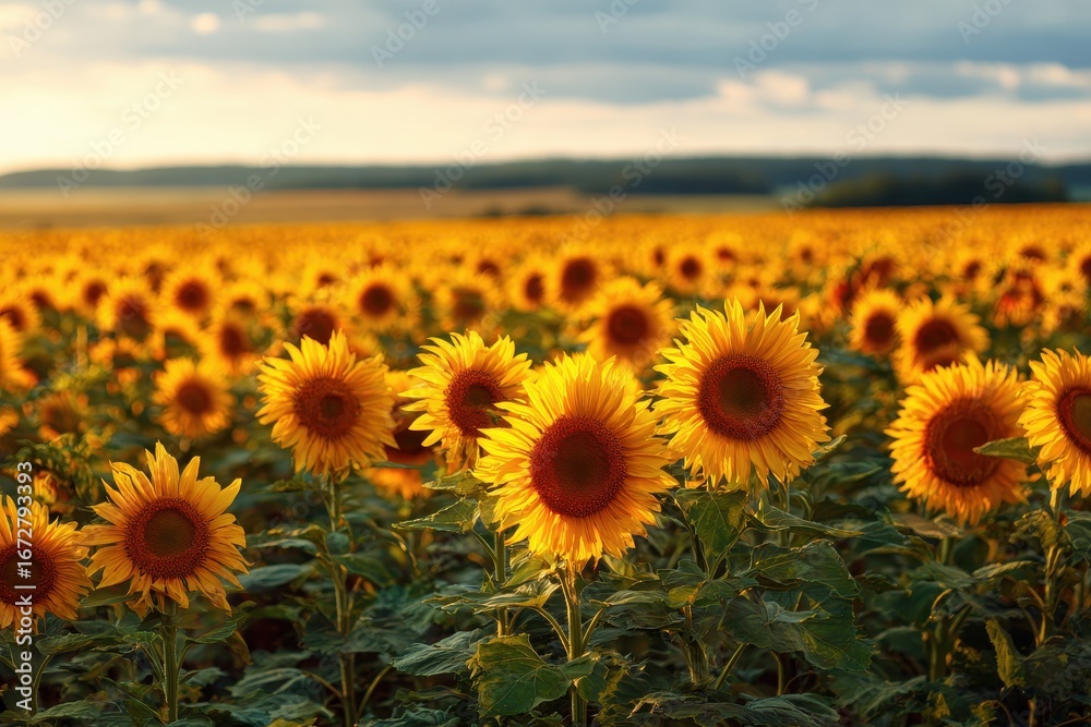 Fototapeta premium Field of sunflowers lovely summer scenery