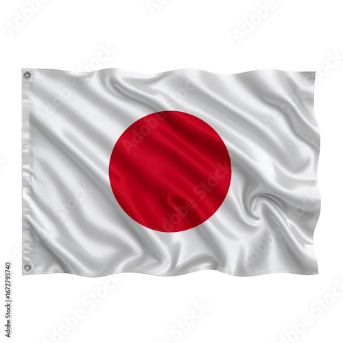 Waving Flag of Japan with Red Disc on White Background