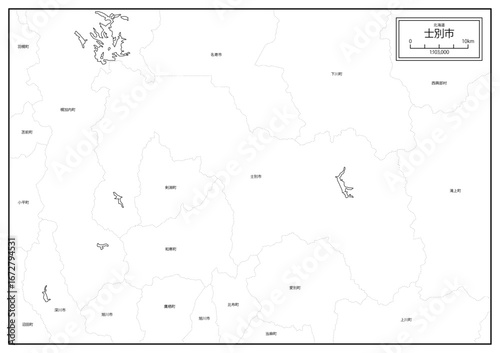 北海道士別市の白地図データ