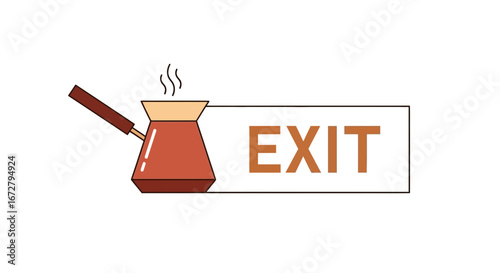 Coffee Pot Symbol Alongside Exit Sign Suggests a Relaxing Break from the Chaos