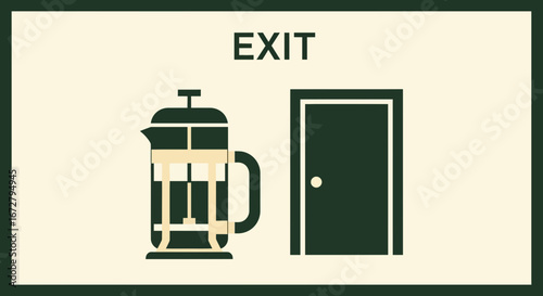 Coffee Ready To Depart A Room, Preparing The Exit With Simplistic Graphic Illustrations