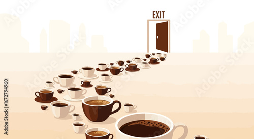 Coffee Road To Exit, Conceptual Visualization Of Caffeine's Influence On The Day's Journey