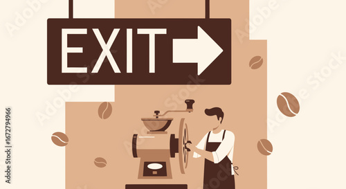 Coffee Shop Escape: A Barista's Journey and The Symbolism of Exit's Directional Sign