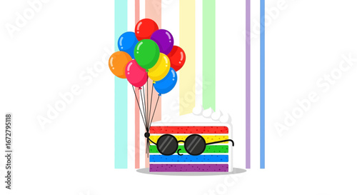 Colorful Celebration Design with Cake and Balloons representing Pride Community