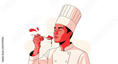 Chef Tasting Food with Passion, Experience, and Intense Sensorial Delight