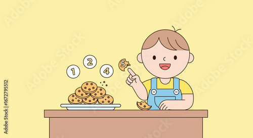 Child Counting Cookies Illustrating The Concepts Of Numeracy And Basic Arithmetic Education