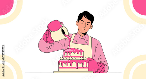 Confectioner Elaborating A Delightful Cake With Artistic Precision And Decorative Flair