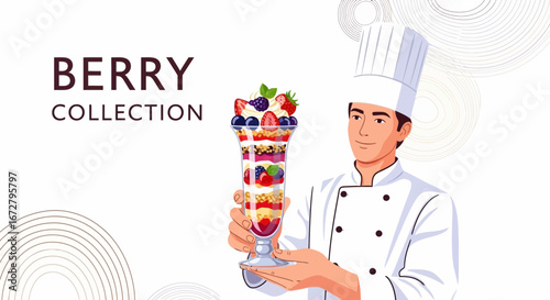 Confectionery Chef Presenting Delicious Berry Parfait Creation With Fresh Ingredients and Delight