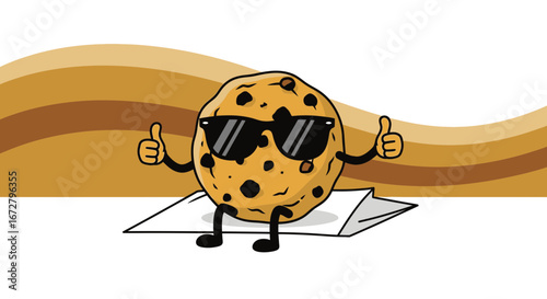 Cool Cookie Character Relaxing with Sunglasses and Giving Thumbs Up Gesture Illustration