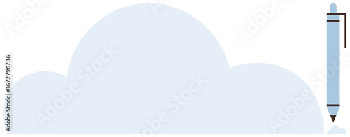Blue pen placed beside a cloud shape, symbolizing creativity, digital connectivity, and modern technology. Ideal for brainstorming, cloud computing, writing, innovation, communication digital