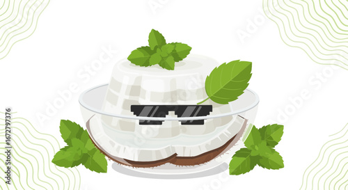 Chilled Coconut Delight With Fresh Mint: A Refreshing Culinary Illustration.