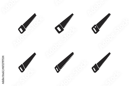 Silhouette of Hand Saws on a White Background Representing Carpentry and Woodworking Tools for Cutting Projects