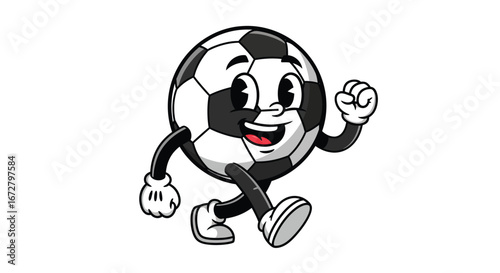 Cartoon Character of a Happy Soccer Ball Walking