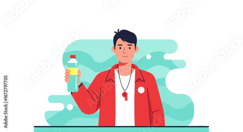 Coach Holding Water: A Modern Illustration Promoting Health and Hydration
