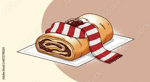 Cozy Strudel Adorned With Scarf Representing The Warmth Of A Festive Season