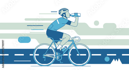 Cyclist Hydrating On A Bicycle Amidst The Landscape Representing Sports and Healthy Living