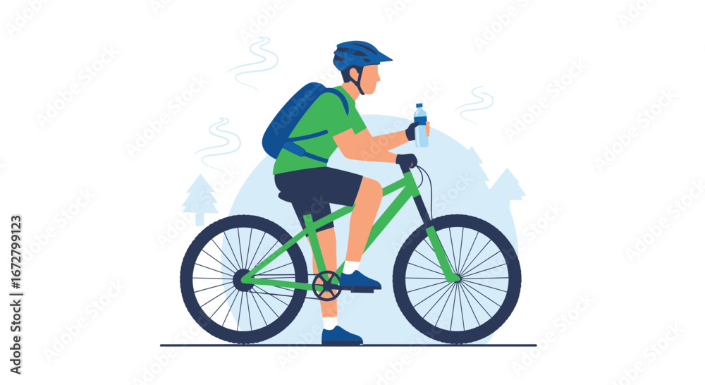 Fototapeta premium Cyclist Resting While Drinking Water On Scenic Route During Outdoor Adventure