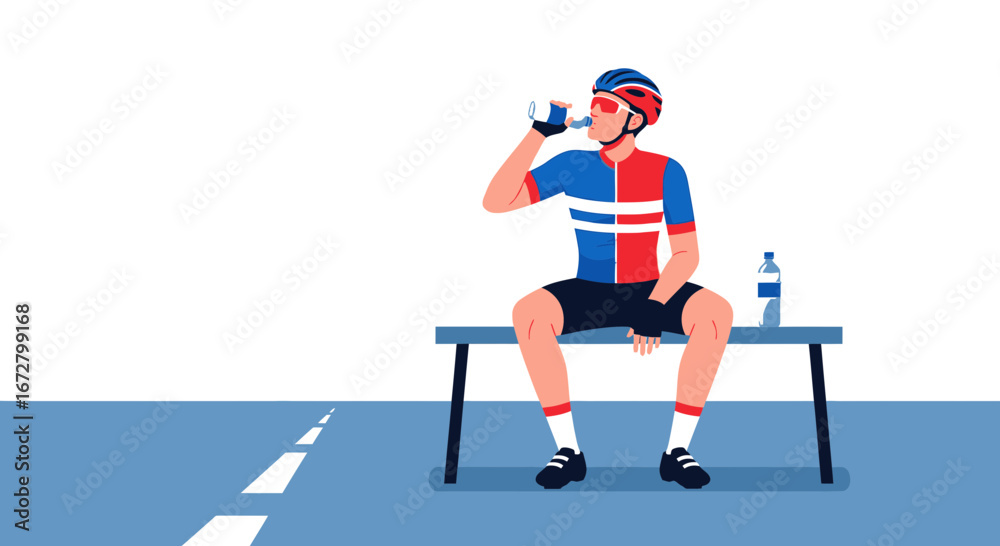 Fototapeta premium Cyclist Taking A Break And Rehydrating After A Training Session On Road