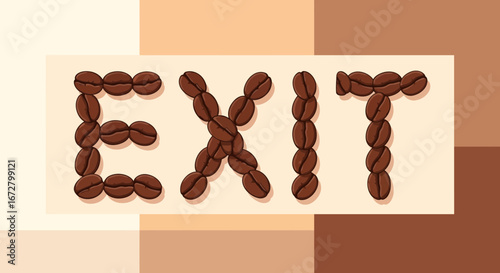 Creative Coffee Bean Typography: EXIT Wordplay with Roasted Coffee Beans Visuals