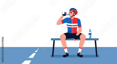 Cyclist Taking A Break And Rehydrating After A Training Session On Road