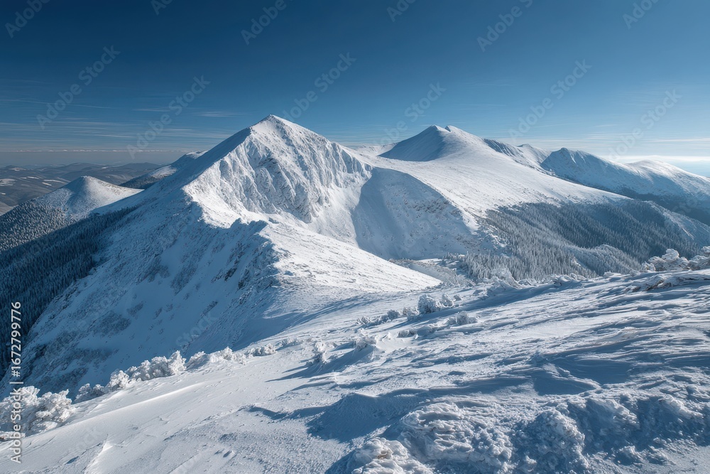 Obraz premium Snowy winter peaks of the Western Carpathians in Slovakia on a sunny day
