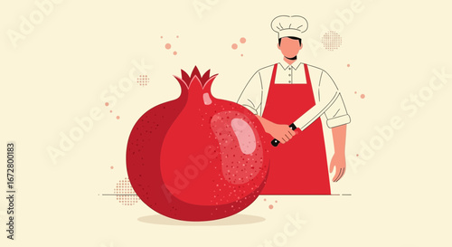 Culinary Chef Delicately Handling Pomegranate, Symbolizing Freshness and Gourmet Cuisine