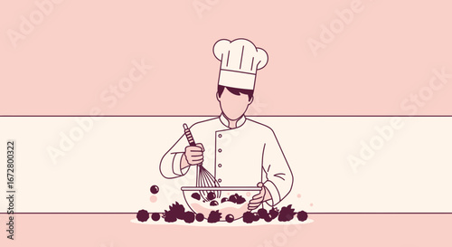 Culinary Creator Expertly Whisking In Kitchen, Preparing Ingredients To Make Delicious Dessert