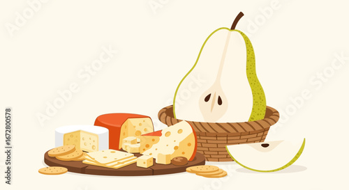 Delicious Cheese, Pear, And Cracker Arrangement For Appetizers And Culinary Delight