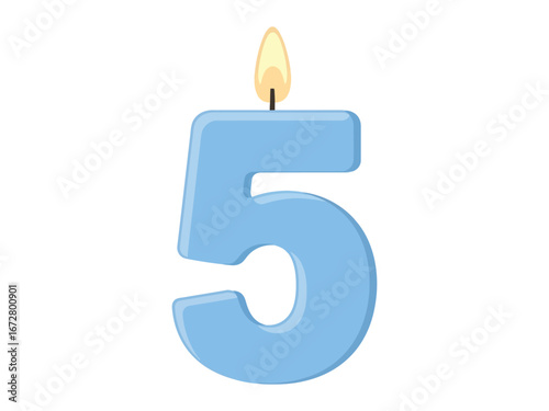 Birthday Candle: A stylized illustration featuring a number 5 candle with a flickering flame, ideal for celebrations and milestones. 