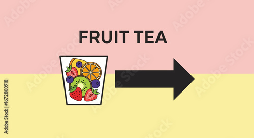 Delicious Fruit Tea Beverage with Fresh Berries and Citrus Accompanying Arrow Icon