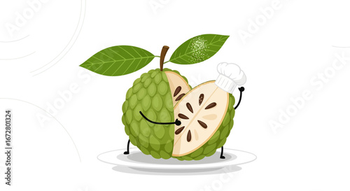 Custard Apple Chef: A Playful Depiction Of The Exotic Fruit In A Culinary Setting