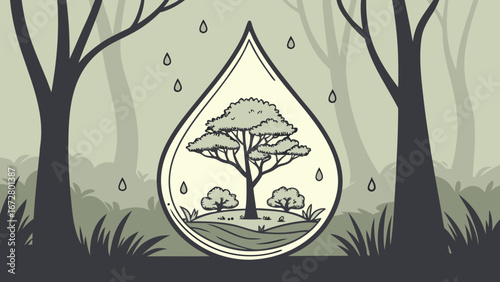 Save the forest tree water drop vector illustration for environment and nature conservation concept design