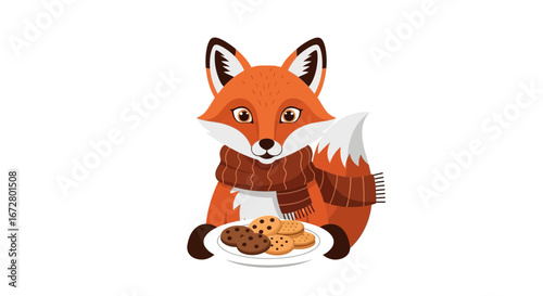 Cute Animated Fox With Sweet Treats on a Plate for a Cozy and Delightful Design