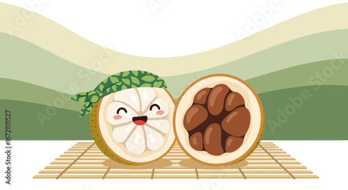 Cute Annona Fruit Cartoon Character with Cheerful Expression and Smiling Face