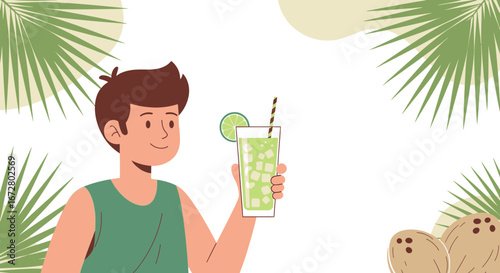 Delighted Person Sipping Refreshing Beverage On A Tropical Paradise Day In Illustration