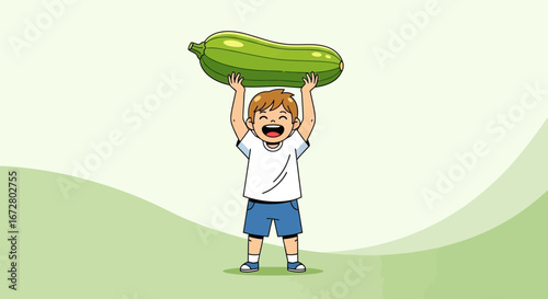 Delighted Youngster Shows Off Enormous Vegetable, Celebrating Harvest's Bounty